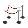 Montour Line Stanchion Post and Rope Kit Black, 4FlatTop 3RedRope 8.5x11H Sign C-Kit-3-BK-FL-1-Tapped-1-8511-H-3-ER-RD-PS